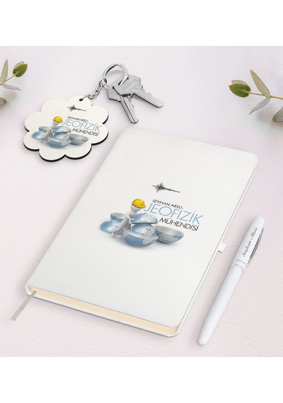 Kişiye Özel Jeofizik Mühendisi Beyaz Defter Kalem Ve Anahtarlık H