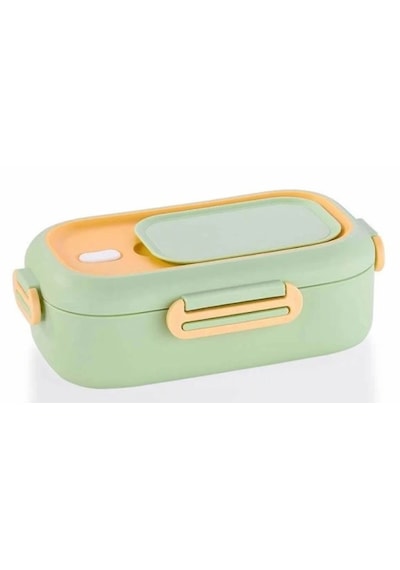 Vagonlife Paslanmaz Çelik Beslenme Kabı Lunchbox Tek Katlı 2 Bölmeli Çatal-kaşıklı 550 Ml Yeşil Yeşil - Sarı