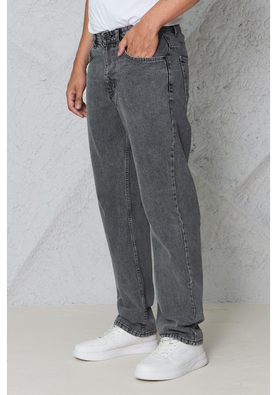 Blayn Jeans Erkek Antrasit Baggy Kot Pantolon - Geniş Kalıp Günlük Rahat Denim Jean Koyu Gri