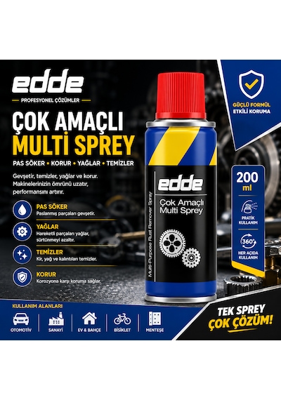 Edde Araba Araç Oto Çok Amaçlı Multi Sprey 200ml Pas Sökücü Yağlayıcı