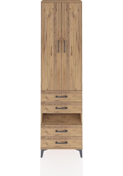 Arges Dolap 3 Raflı 4 Çekmeceli Tek Askılı 60x30x221 Çam-çam Çam