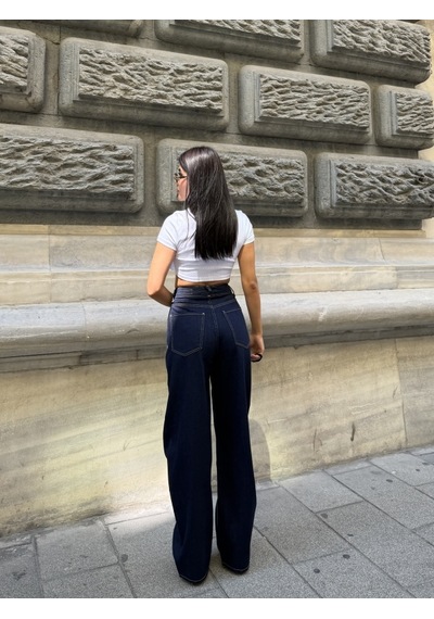 Out Of Standart Kadın Extra Wide Leg Yüksek Bel Geniş Paça Jean Pantolon Mavi