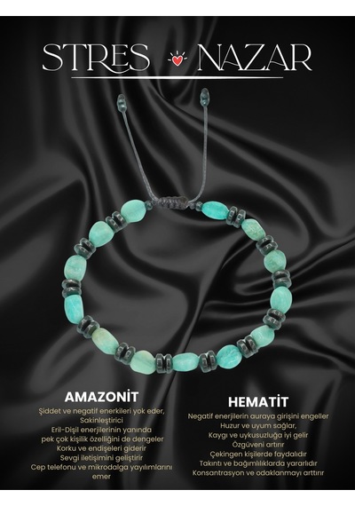 Sertifikalı Amazonit Ve Hematit Doğal Taşlı Bileklik Turkuaz