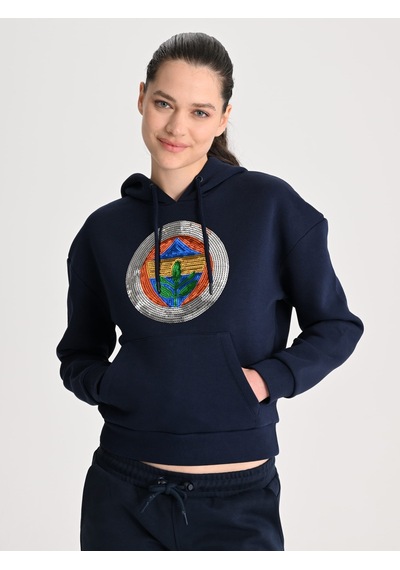 Fenerbahçe Lacivert Tribün Pul Payetli Kadın Oversize Sweatshirt Fb Laci Yeni