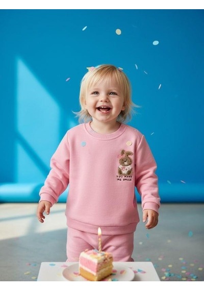 Zekids Kız Bebek Pamuklu Punch Tavşan Nakışlı Sweatshirt-16336 Pembe