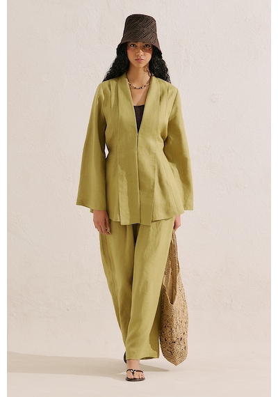 Manuka Keten Pileli Kimono Ceket Yağ Yeşili Ss26ckt00016-187