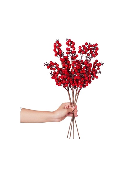 2 Adet El Yapımı Kokina Red Berry Yılbaşı Süs , Ev Parti Kış Noel Yılbaşı Süsü T107