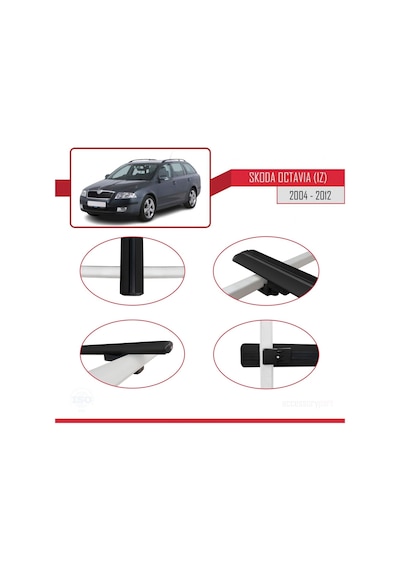 Skoda Octavia 1z 2004-2012 Arası İle Uyumlu Basic Model Ara Atkı Tavan Barı Siyah 3 Adet