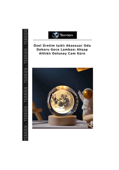 Özel Üretim Işıklı Aksesuar Oda Dekoru Gece Lambası Ahşap Altlıklı Dolunay Cam Küre