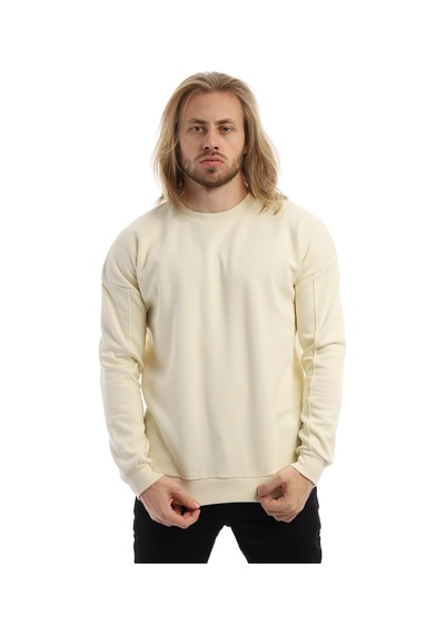 Polostate Erkek Bisiklet Yaka Karyoka Dikişli Sweatshirt Krem