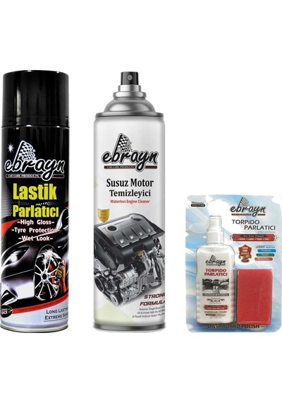 Motor Temizleyici Lastik Torpido Parlatıcı Süt Silikon Set Ebrayn