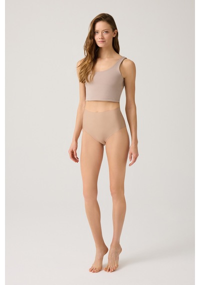 Los Ojos Lazer Kesim Yüksek Bel Görünmez Külot High Waisted Briefs Bej