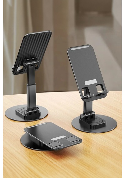 Thentech Kaydırmaz Katlanabilir Kolay Taşınır 360 Derece Dönebilen Telefon Tablet Tutucu Stand Siyah