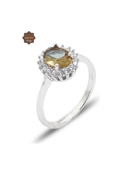 Zirkon Süslemeli Oval Model Zultanit Taşlı Gümüş Kadın Yüzük 201025597