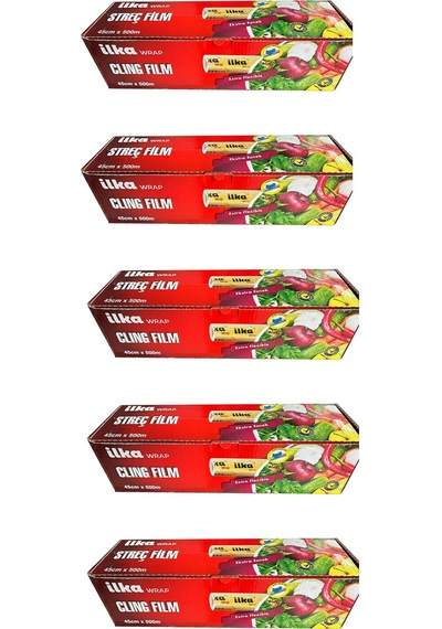 İlka Şeffaf Mutfak Rulo Streç Film Folyo - 45 Cm. X 500 Metre - Gıdaya Uygun - 5 Paket