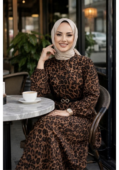 Hb Harma Time Butik Kadın Modal Kumaş Kemerli Leopar Desenli Elbise Kahverengi Kahverengi Hb Harma Time Butik Kadın Modal Kumaş Kemerli Leopar Desenli Elbise Kahverengi Kahverengi