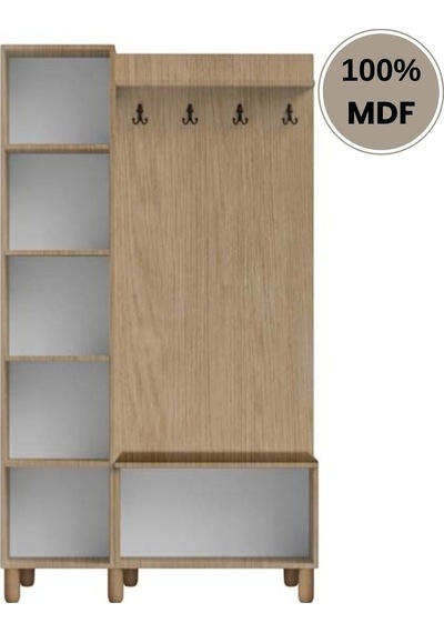 Karanfil Mdf Raflı Askılıklı Ayaklı Tasarım Portmanto Ayakkabılık Bej