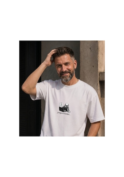 Qmen Style Unisex Beyaz Oversize Baskılı T-shirt Espirili Yengen Estetikte Baskılı %100 Pamuk