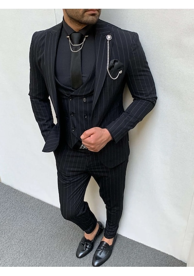 Modefendi Slim Fit İtalyan Kesim Pamuk Spor Takım Elbise Siyah