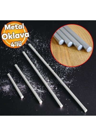 Badem10 Alüminyum Metal Oklava 4'lü Set Börek Hamur Yufka Açma Silindir Yuvarlak Uzun Kısa Mutfak Araç