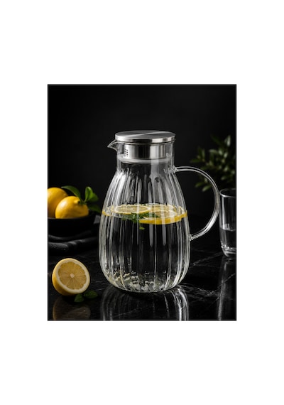 1800 Ml,büyük Boy Borosilikat Cam Sürahi,metal Süzgeç Kapaklı,su,limonata,detoks,çay Sürahisi-model2
