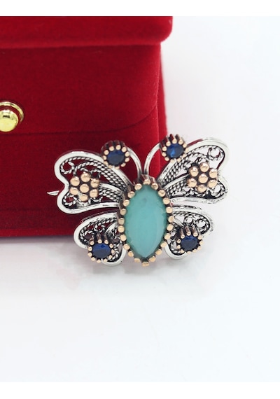 Topaz Taşlı Kelebek Model Telkari Gümüş Kadın Broş 201025415 Gümüş