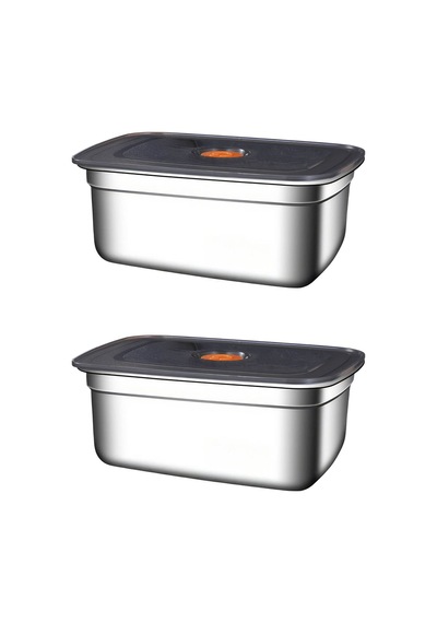 2 Adet Çelik 1500 Ml Yemek Meyve Et Buzdolabı Beslenme Saklama Kabı Mt220 Gri