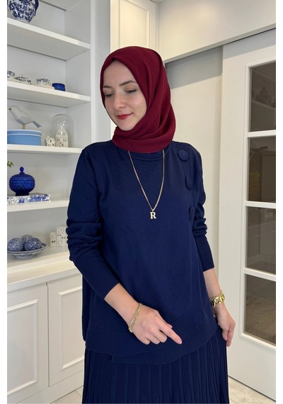 Rabia Şamlı Rana Triko Takım Lacivert Normal