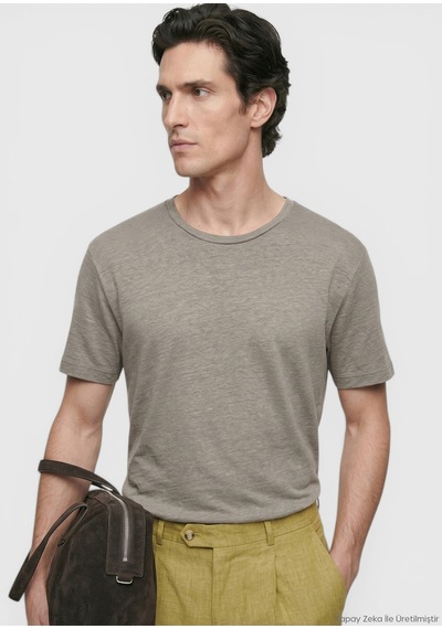 Ramsey Vizon Düz %100 Keten T-shirt