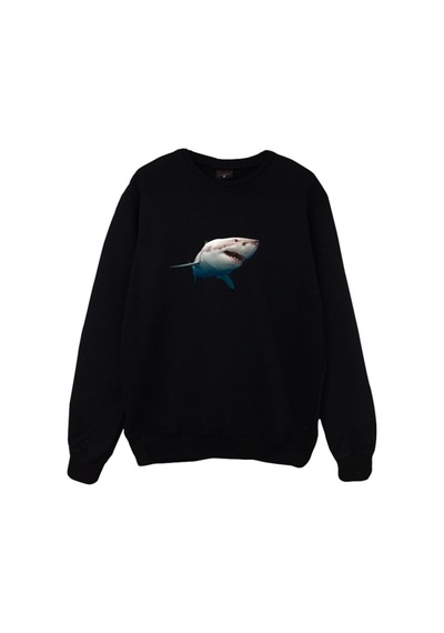Köpek Balığı Shark Baskılı Sweatshirt Siyah