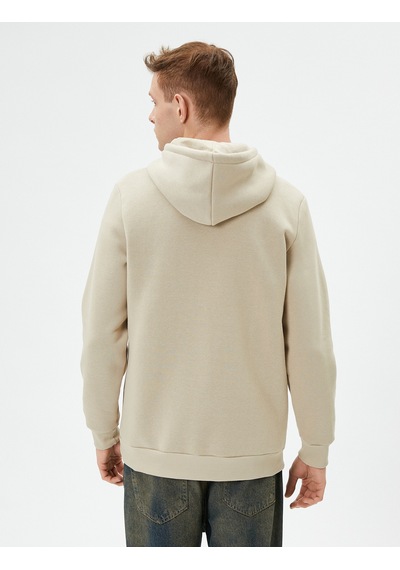 Koton Basic Kapşonlu Sweatshirt Uzun Kollu Ribanalı Şardonlu Bej 4sam70001mk Ekru
