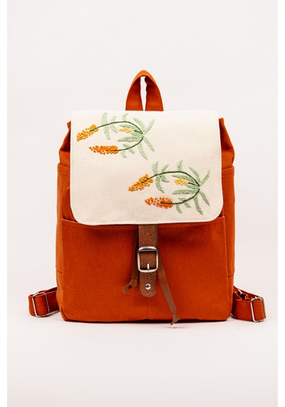 Fabric Craft Bag Sırt Çantası Nakış İşlemeli Kanvas 36x36 Cm Bordo