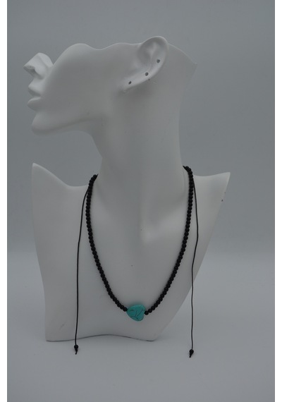 Stoneage Jewellery Kalp Turkuaz Ve Oniks Taşlı Metalsiz  Kolye Çok Renkli