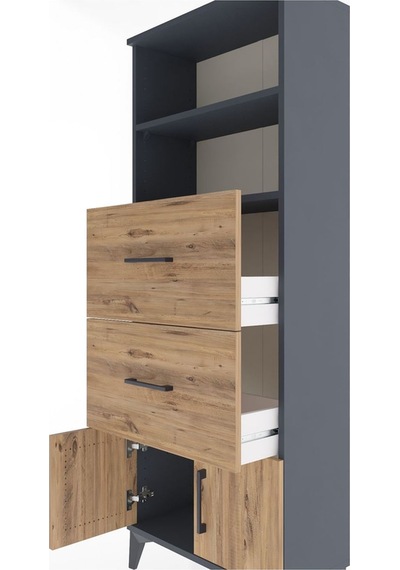 Arges Dolap 2 Raflı 2 Çekmeceli 2 Kapaklı 60x30x163 Antrasit-çam Antrasit
