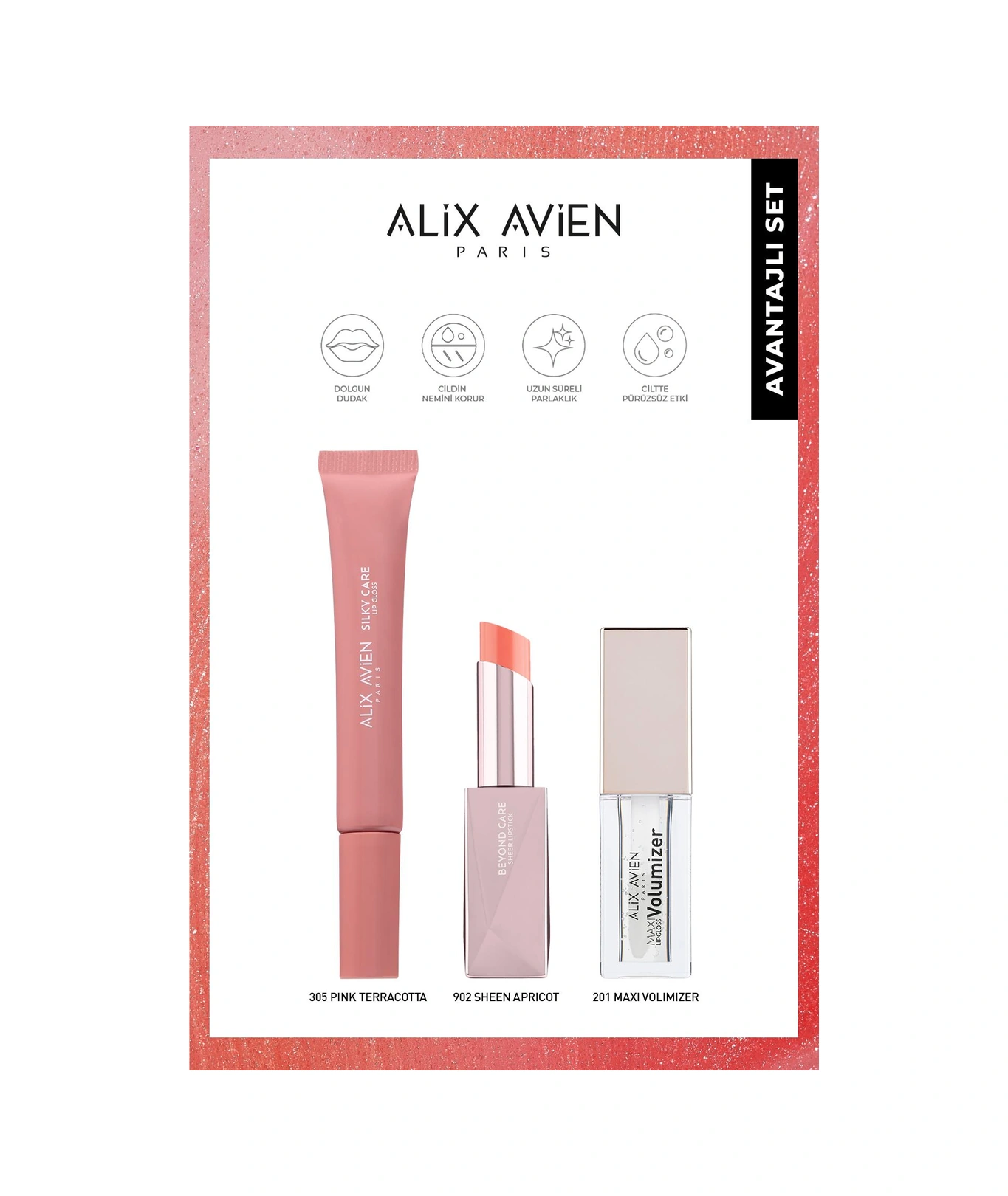 Alix Avien Nemlendirici Besleyici Etkili Suya Dayanıklı Uzun Süre Kalıcı Dudak Parlatıcısı Lipgloss Seti