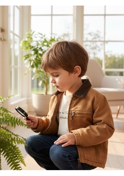 Zekids Erkek Çocuk Pamuklu Fitilli Yaka Detaylı Astarlı Cepli Mevsimlik Ceket-16320 Camel