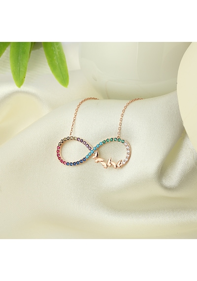 Zanaatsilver 925 ayar Gümüş Renkli taşlı Rose Sonsuzluğa Uçan Kelebekler modeli kolye