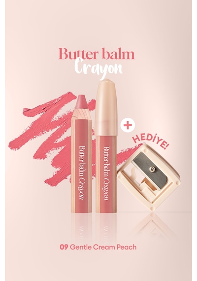 Kremsikalem Şeklinde Renkli Dudak Balmı & Kalemtıraş Clıo Butter Balm Crayon 009 Gentle Cream Peach 09