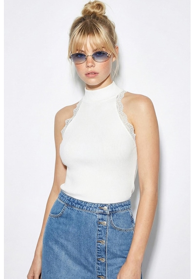 Shade Kadın Fitilli Dantel Detaylı Halter Yaka Bluz 1082 60286070 - Beyaz