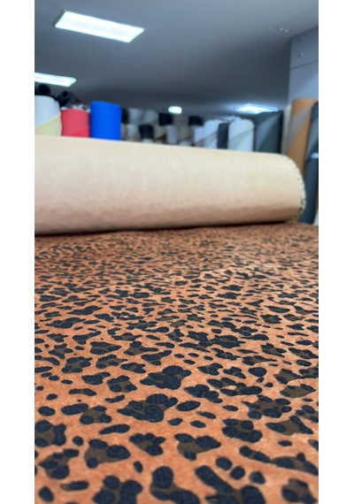 Leopar Desenli Tüylü Kumaş Bej Üstüne Leopar Deseni 100 X 140 Taba