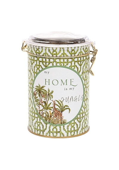 Forrest Green Home Desenli Kilitli Kapaklı Yuvarlak Metal Kutu, 10.5 X 15 Cm, 1.1 Lt