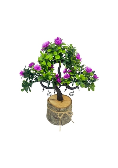 Yapay Çiçek Lila Çiçekli Bonsai Ağacı Dekoratif Kütük Saksıda Yapay Ağaç Bonzai Losus Çiçekli