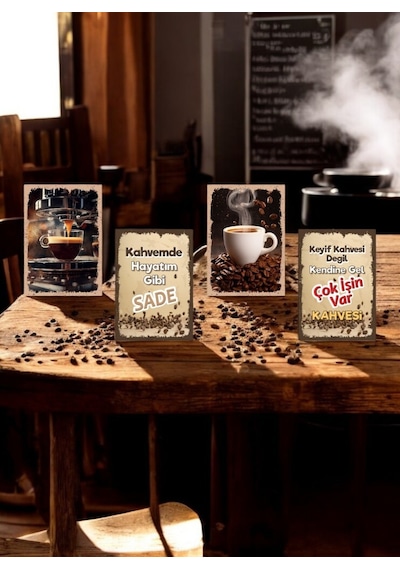 4 Parça Dekoratif A4 Mdf Tablo, Cafe Tabloları , Kahve Köşesi Tabloları , Duvar Tabloları , Çerçeve Görünümlü Dekoratif Hediyelik