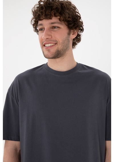 U.S. Polo Assn. Erkek Long Fit Bisiklet Yaka Antrasit Basic Tişört 50305988-VR006