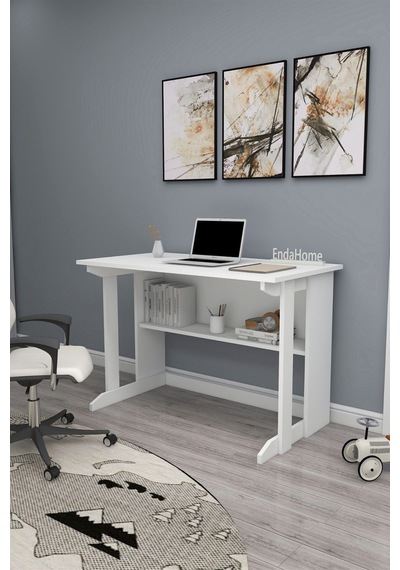 Enda Home Pillar Kütüphaneli Geniş Çalışma Masası 100x56 Cm Beyaz