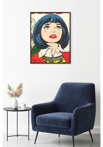 Doğal Ahşap Çerçeveli Pop Art Portre Desenli Tablo - Retro Tarz Huhu1783