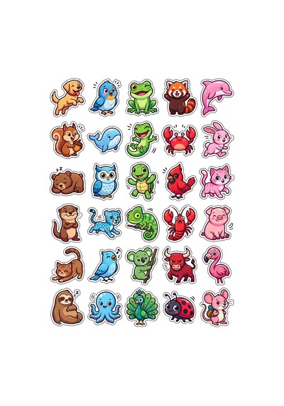 30 Adet Parlak Hayvan Sticker Seti - Laptop Defter Telefon İçin Çok Renkli