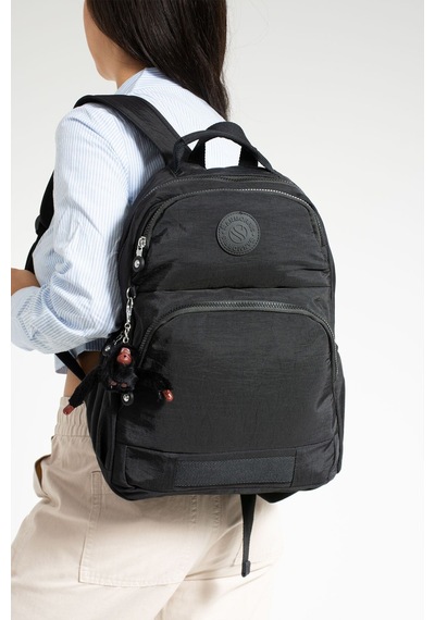 Sanmorris Unisex Suya Dayanıklı Kumaş Laptop Bölmeli 3 Gözlü Siyah Okul Seyahat Sırt Çantası 3005 Siyah