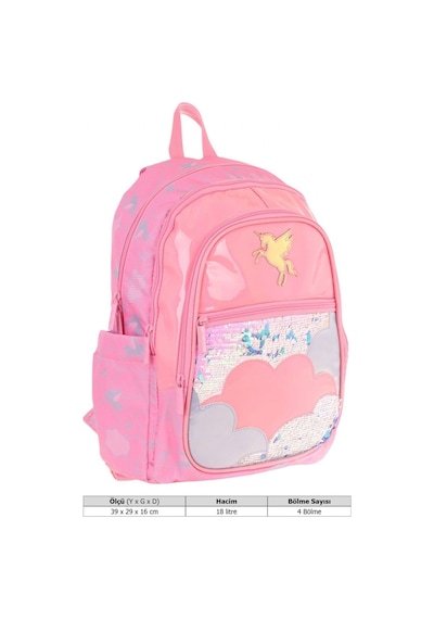 Kaukko Kids Kız Çocuk Pembe - Pullu Bulut Desenli Dört Gözlü Okul Sırt Çantası - L5218 Pembe