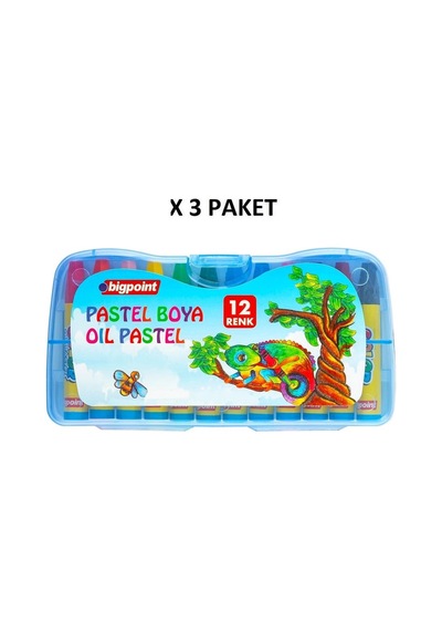 Bigpoint Pastel Boya 12 Renk - Mavi Kutulu X 3 Adet Karışık